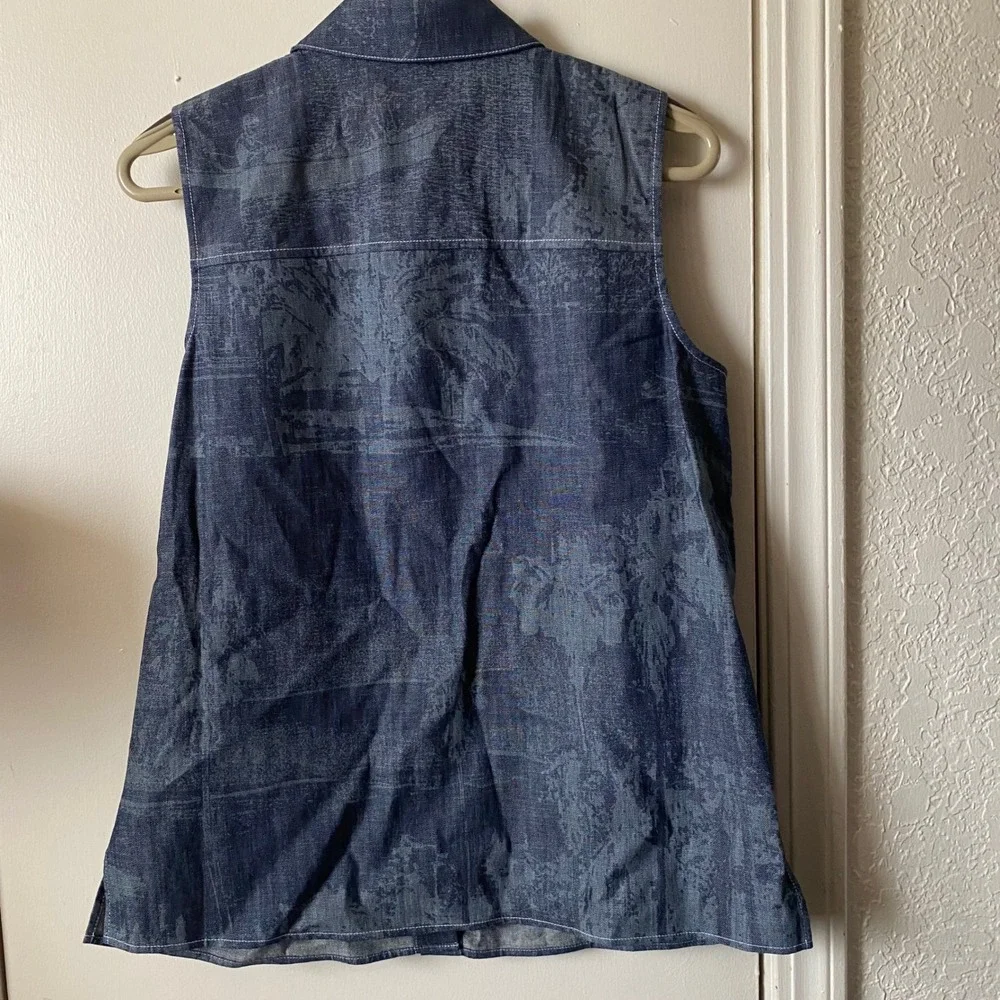 Lafayette 148 New York Sleeveless Shirt Shipyard Indigo Multi Print NWT - Picture 7 of 7